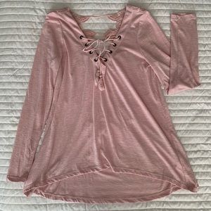 Taylor & Sage Top Criss Cross V-Neck Embroidery Long Sleeve Pink Shirt Women’s S